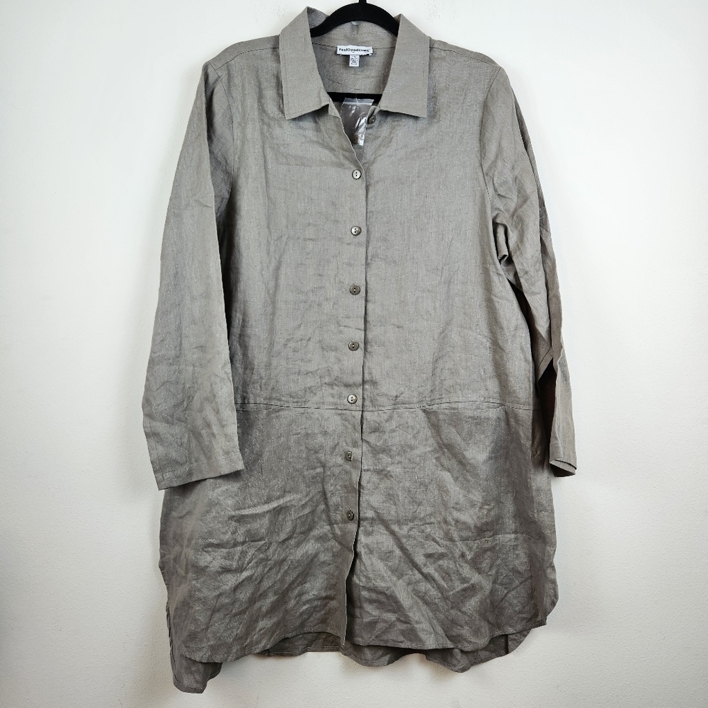 Feelgoodstore 100% Linen Shirt dress Size 1X NWOT